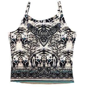 White‎ Tiger Shirt Women's Plus Size 1X Tank Top Snow Tiger Camisole Mandala